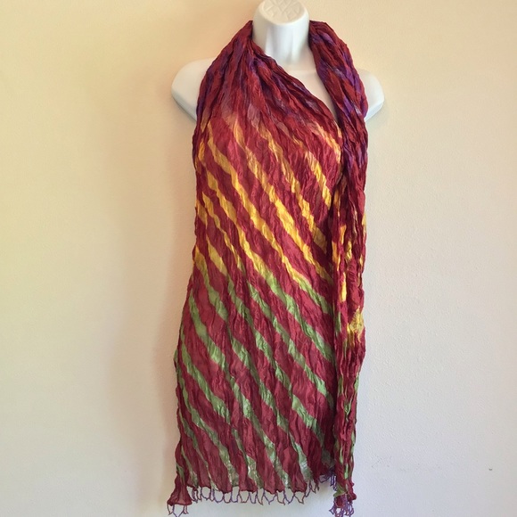 New Maroon Burgundy Striped Beach Scarf Wrap Pareo - Picture 2 of 11